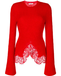 Red Lace Crew-neck Sweater