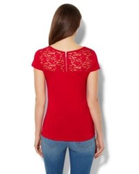 New York & Co. Lace Overlay T Shirt