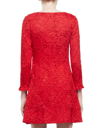Saint Laurent 34 Sleeve Lace Mini Dress Red