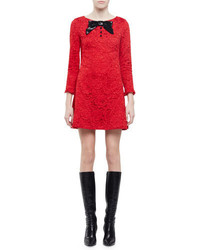 Saint Laurent 34 Sleeve Lace Mini Dress Red