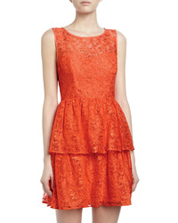 Max & Cleo Maxandcleo Open Back Tiered Lace Dress Hot Coral