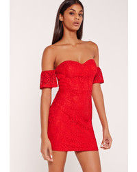 Missguided Lace Bardot Dress Red