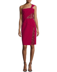 J. Mendel One Shoulder Lace Inset Dress Ruby