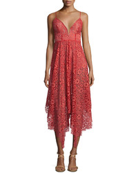For Love & Lemons Rosemary Asymmetric Hem Lace Dress Cherry