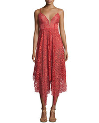 For Love & Lemons Rosemary Asymmetric Hem Lace Dress Cherry