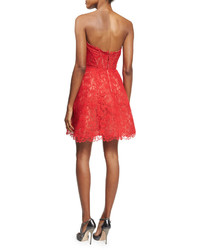 Monique Lhuillier Strapless Lace Party Dress Red