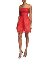 Monique Lhuillier Strapless Lace Party Dress Red