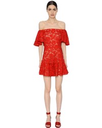 Valentino Off The Shoulder Heavy Lace Flared Dress