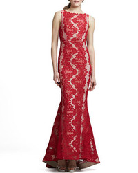 Alice + Olivia J Open Back Lace Gown Red