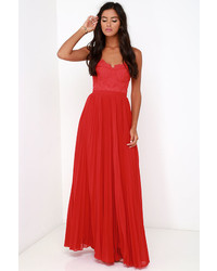 Bariano Come Quick Cupid Red Strapless Lace Maxi Dress