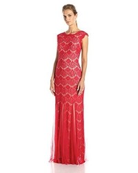 Betsy & Adam Lace Sleeveless Mesh Gown
