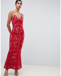 Jarlo Cami Strap Allover Lace Maxi Dress In Red
