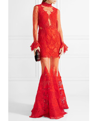 JONATHAN SIMKHAI Guipure Lace Gown Red