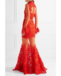 JONATHAN SIMKHAI Guipure Lace Gown Red