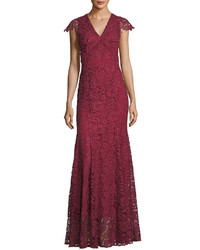 Shoshanna Howden V Neck Lace Evening Gown