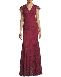 Shoshanna Howden V Neck Lace Evening Gown
