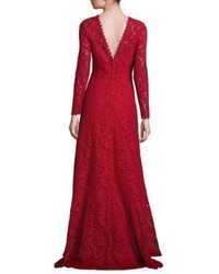 Escada Long Sleeve Lace Gown