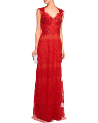 Marchesa Notte Corded Lace And Tulle Gown