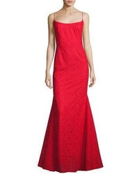 Mestiza New York Louisa Sleeveless Floral Tile Lace Mermaid Gown Bright Red