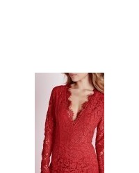 Missguided Plunge Lace Maxi Dress Red