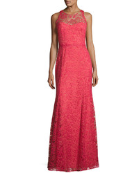 Marchesa Notte Sleeveless Beaded Lace Illusion Gown Sienna