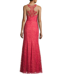 Marchesa Notte Sleeveless Beaded Lace Illusion Gown Sienna