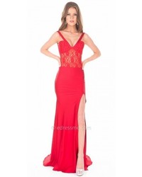 Atria Plunging Lace Open Back Prom Gown