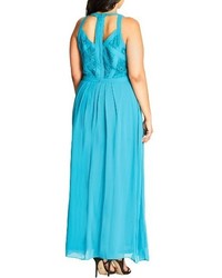 City Chic Plus Size Paneled Lace Bodice Gown