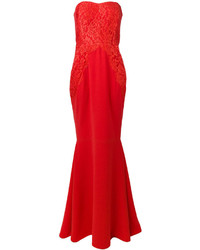 Rhea Costa Strapless Lace Gown