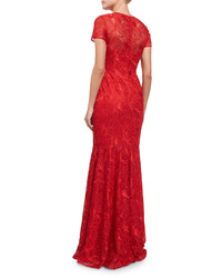 David Meister Short Sleeve Lace Mermaid Gown