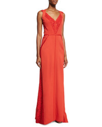 J. Mendel Sleeveless Lace Inset Gown Rouge