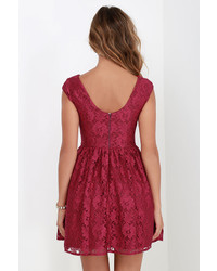 Minuet Award Of Excellence Wine Red Lace Skater Dress