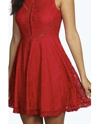 Boohoo Boutique Paige All Over Lace Panel Skater Dress