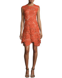 Catherine Deane Cap Sleeve Lace Fit Flare Dress