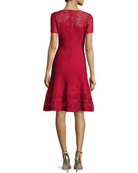 St. John Collection Rubin Lace Trim Fit  Flare Dress Ruby