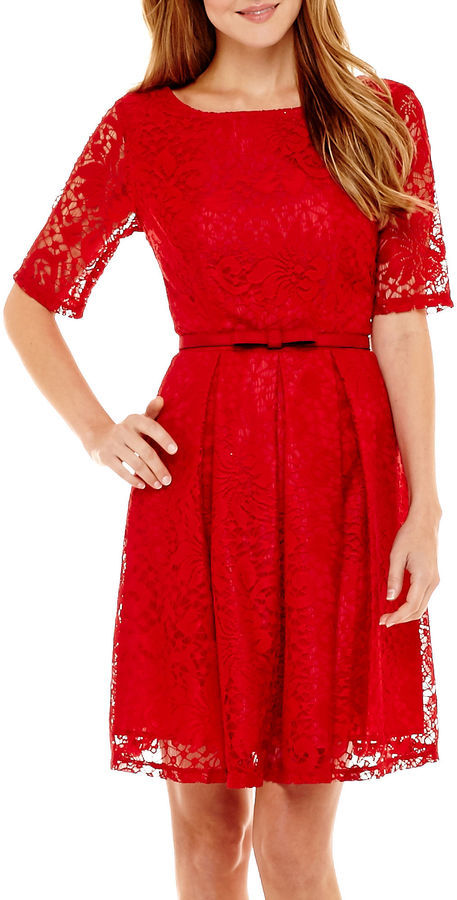 Danny Nicole Elbow Sleeve Belted Lace Fit And Flare Dress 72 jcpenney Lookastic