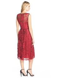 Adrianna Papell Embroidered Lace Midi Dress