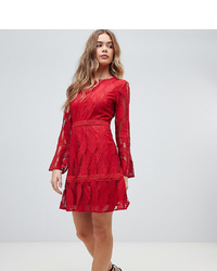 Boohoo Flare Sleeve Lace Dress In Red