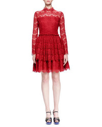 Lanvin Floral Lace Tiered Fit And Flare Dress