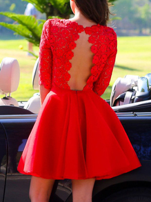 Red Half Sleeve Backless Scallop With ...