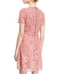 Burberry Short Sleeve Lace Fit And Flare Dress Antique Rose