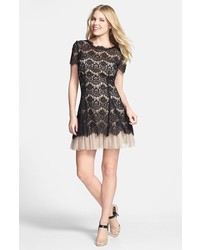Betsy & Adam Short Sleeve Lace Fit Flare Dress