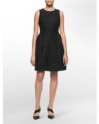 Calvin Klein Textured Lace Pleated Sleeveless Fit Flare Dress