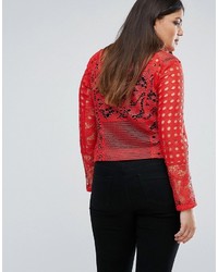 Asos Curve Curve Premium Mixed Lace Panel Jacket In Red