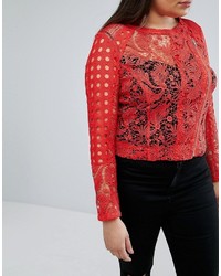 Asos Curve Curve Premium Mixed Lace Panel Jacket In Red