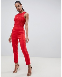 Missguided Cornellie Lace Jumpsuit In Red
