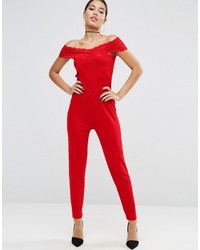 Asos Jersey Jumpsuit With Lace Wrap Bardot