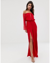 ASOS DESIGN Off Shoulder Jumpsuit With Split Leg