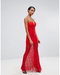 Rare London Sweetheart Plunge Maxi Dress With Lace Skirt