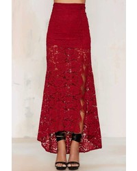Factory Cut To The Lace Maxi Skirt Burgundy